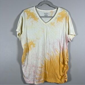 Lane Bryant Ruched Side Tee Yellow Tie-Dye V-Neck T-Shirt Women’s Plus Sz 18/20